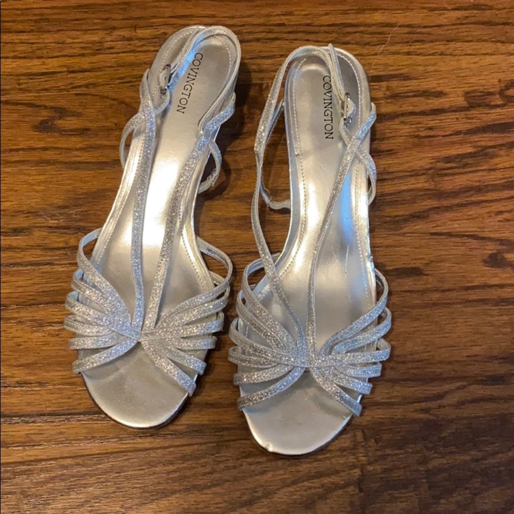 BNWOT Silver Dress with small wedge heel